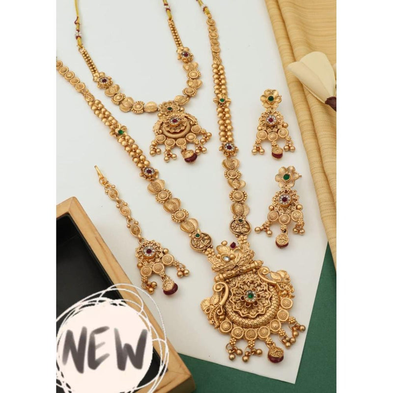 Akruti Collection Gold Plated Pota Stone Necklace Combo