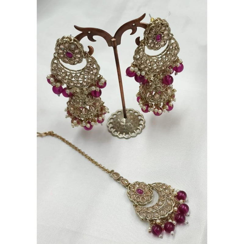 Akruti Collection Gold Plated Crystal Stone Earrings With Maangtikka