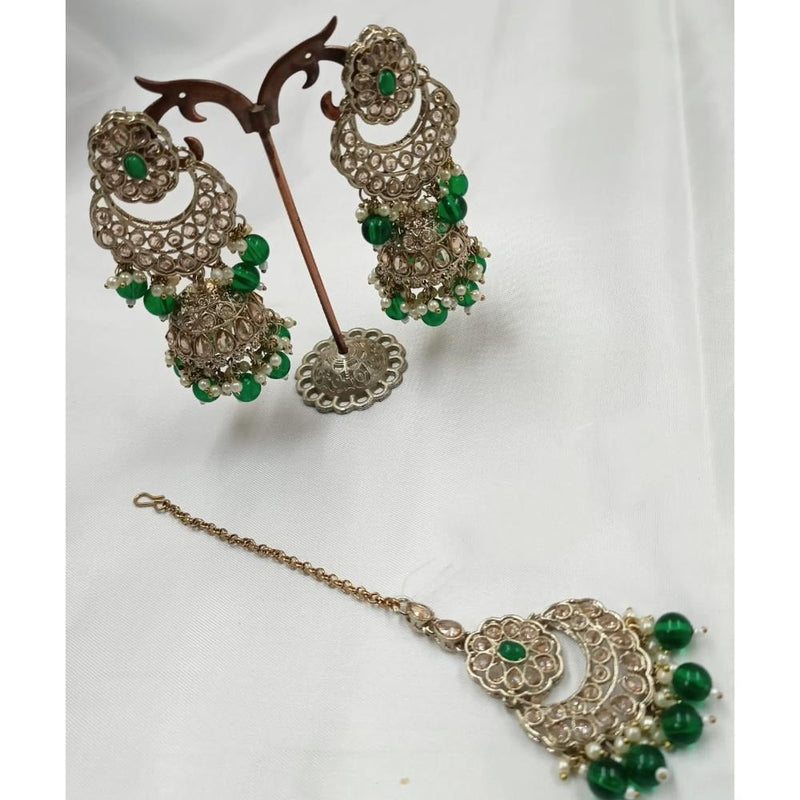 Akruti Collection Gold Plated Crystal Stone Earrings With Maangtikka