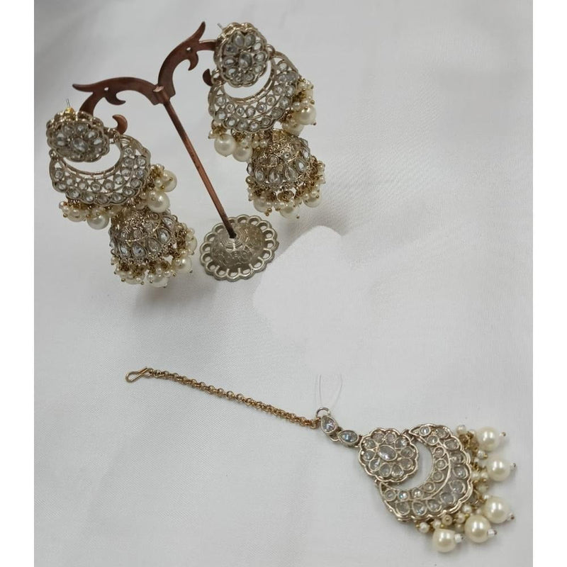 Akruti Collection Gold Plated Crystal Stone Earrings With Maangtikka