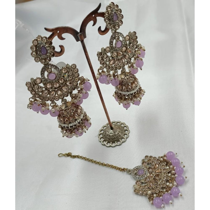 Akruti Collection Gold Plated Crystal Stone Earrings With Maangtikka