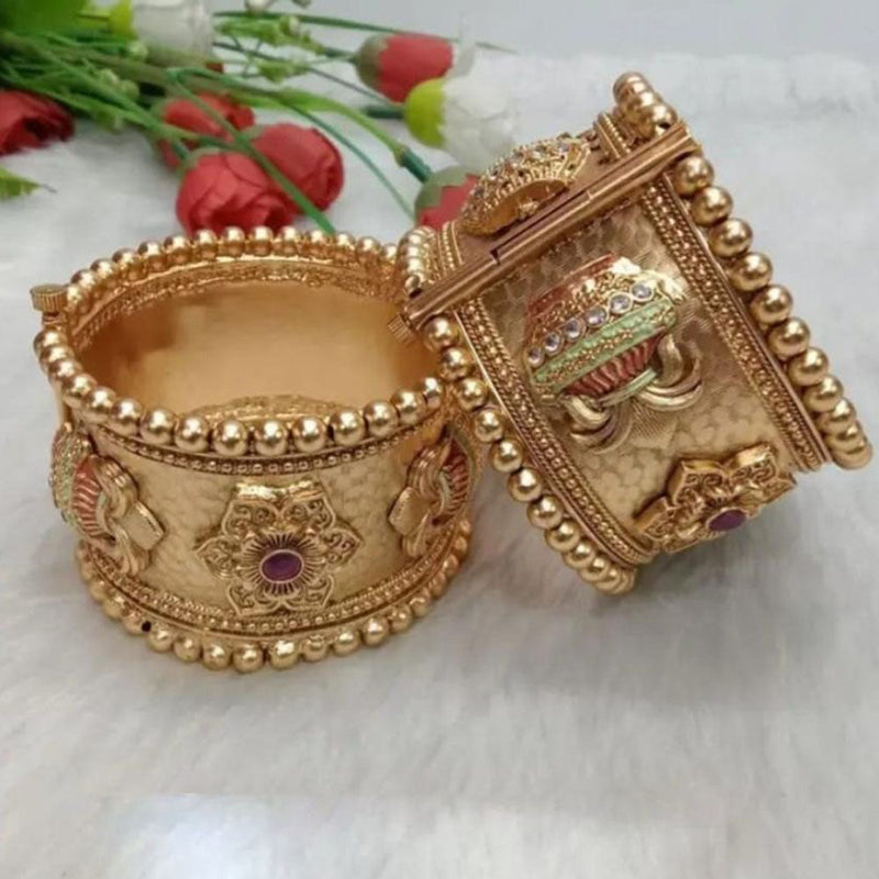 Akruti Collection Gold Plated Pota Stone Openable Bangles Set