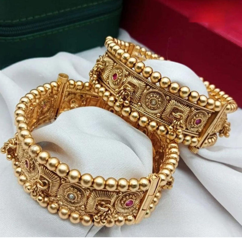 Akruti Collection Gold Plated Pota Stone Openable Bangles Set