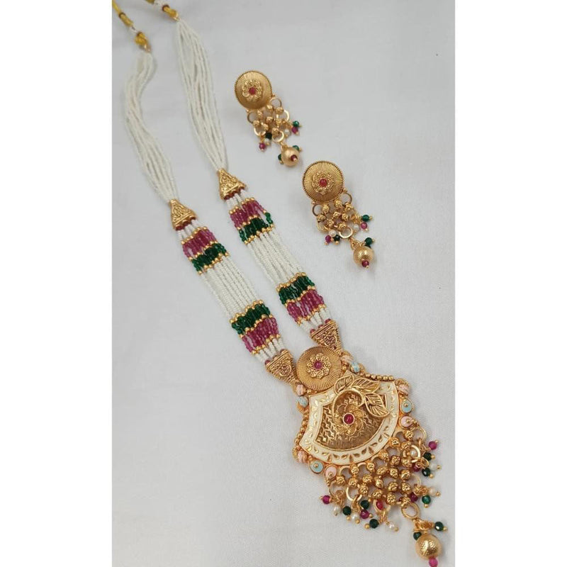 Akruti Collection Gold Plated Pota Stone And Pearls Long Necklace Set