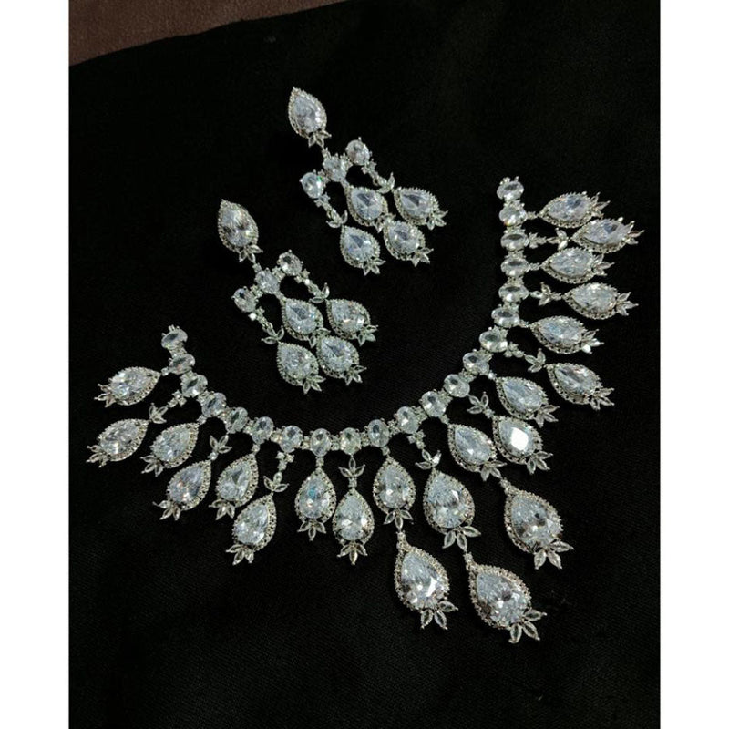 Akruti Collection Silver Plated AD Necklace Set