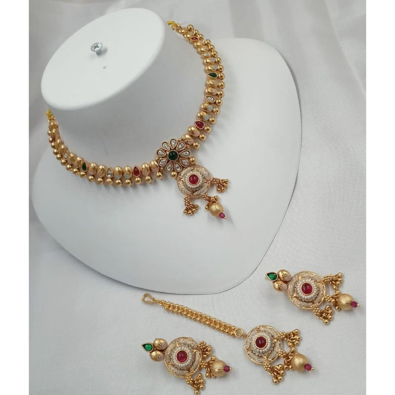 Akruti Collection Gold Plated Pota Stone And Pearls Necklace Set