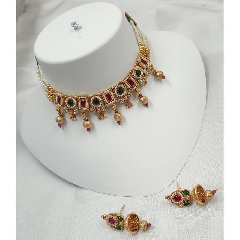 Akruti Collection Gold Plated Kundan Stone And Pearls Choker Necklace Set