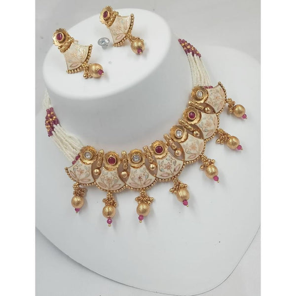 Akruti Collection Gold Plated Meenakari Pearls Choker Necklace Set