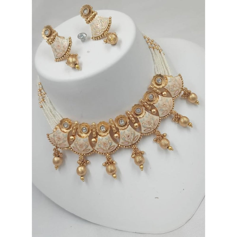 Akruti Collection Gold Plated Meenakari Pearls Choker Necklace Set