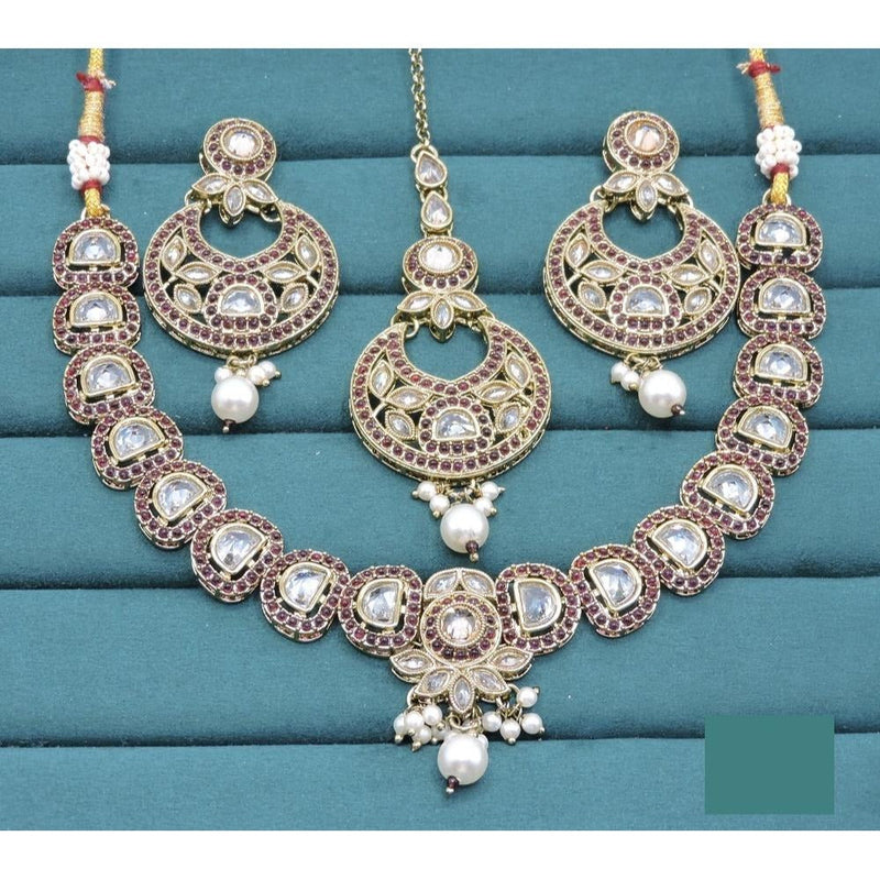 Akruti Collection Gold Plated Crystal Stone And Pearls Necklace Set