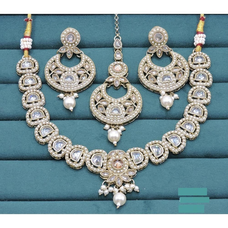 Akruti Collection Gold Plated Crystal Stone And Pearls Necklace Set