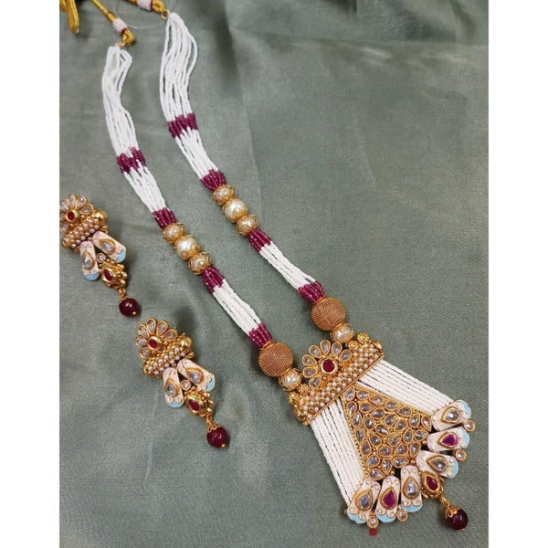 Akruti Collection Gold Plated Crystal Stone Pearls Long Necklace Set