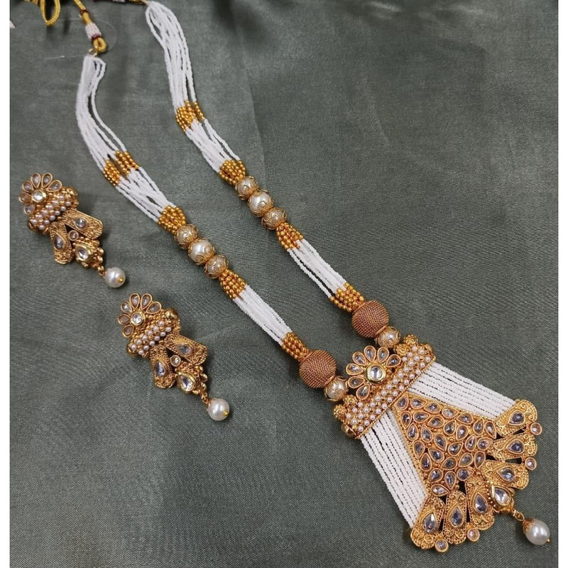 Akruti Collection Gold Plated Crystal Stone Pearls Long Necklace Set