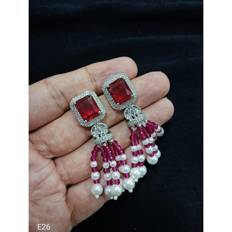 Akruti Collection Silver Plated AD And Pearls Dangler Earrings