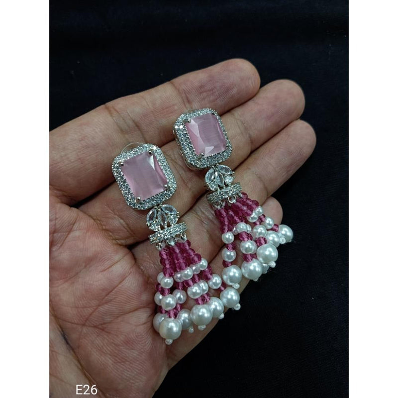 Akruti Collection Silver Plated AD And Pearls Dangler Earrings