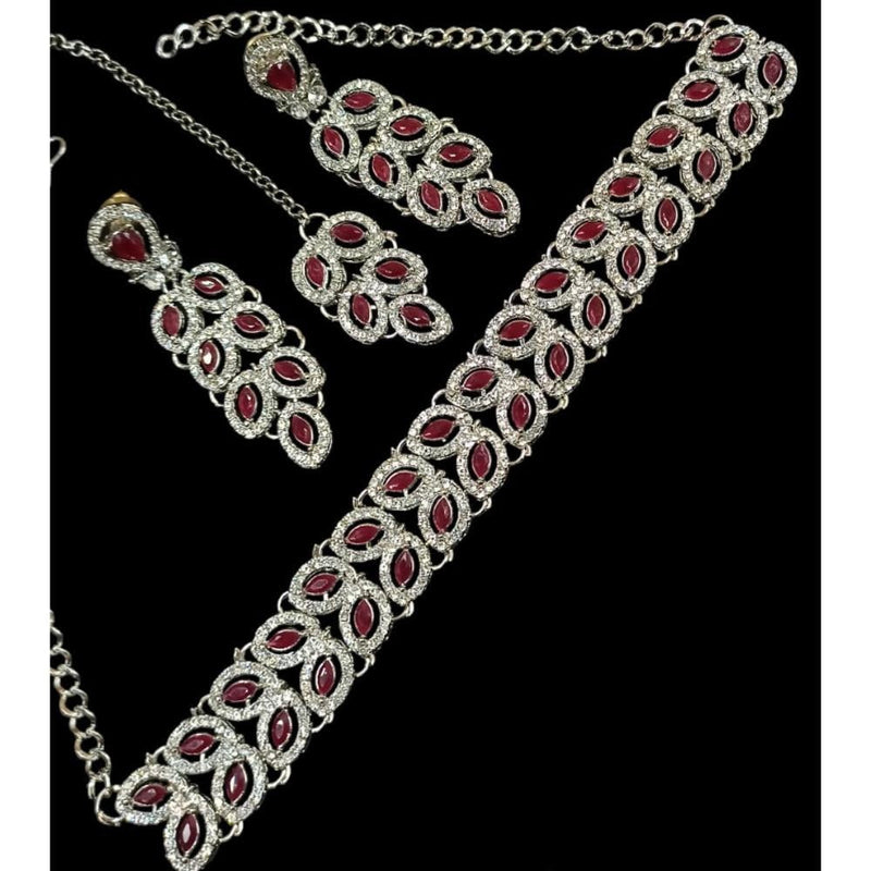 Akruti Collection Silver Plated Crystal Stone Necklace Set