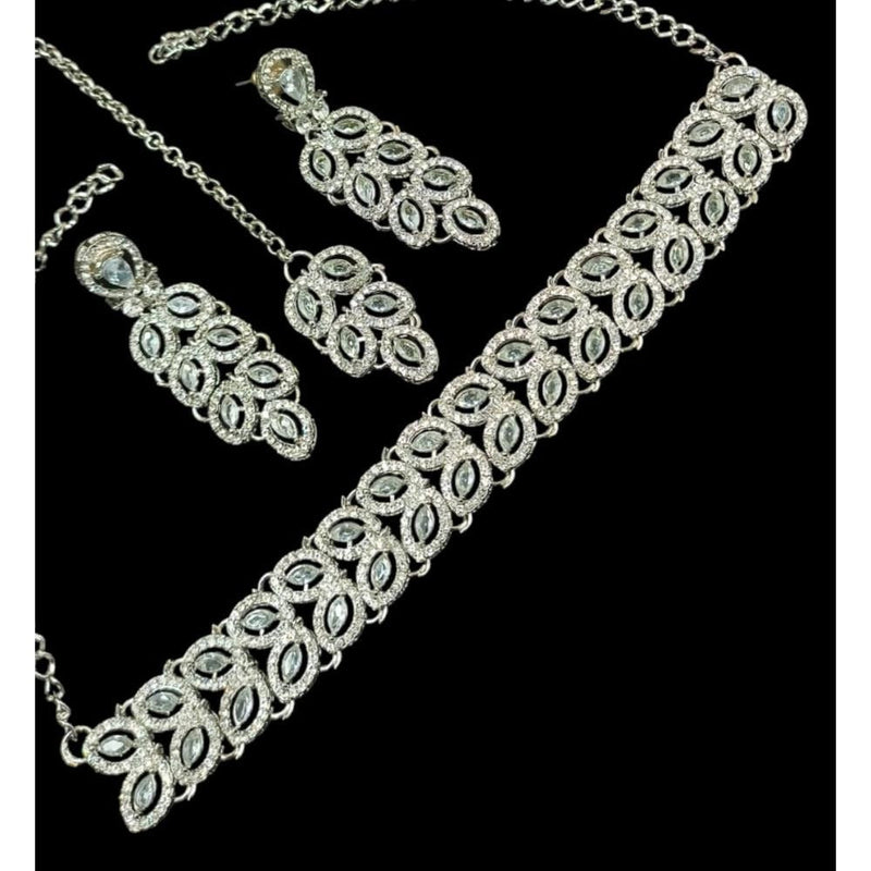 Akruti Collection Silver Plated Crystal Stone Necklace Set