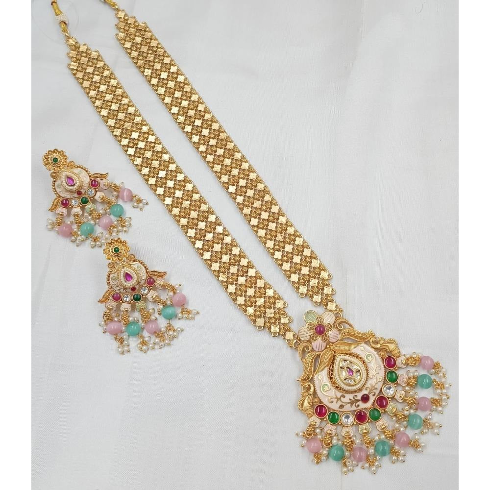 Akruti Collection Gold Plated Pota Stone And Beads Long Necklace Set
