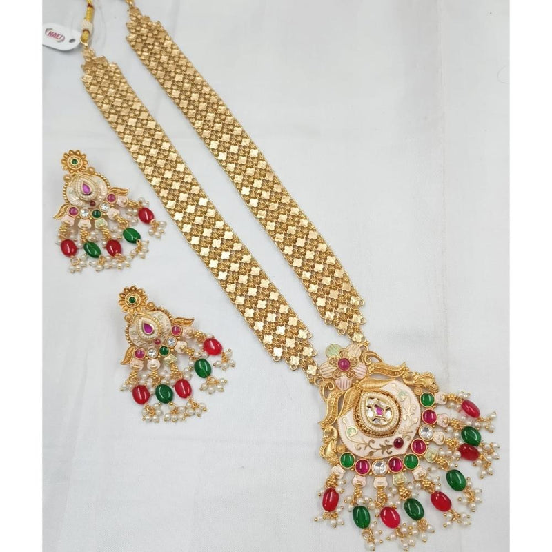 Akruti Collection Gold Plated Pota Stone And Beads Long Necklace Set