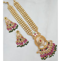 Akruti Collection Gold Plated Pota Stone And Beads Long Necklace Set