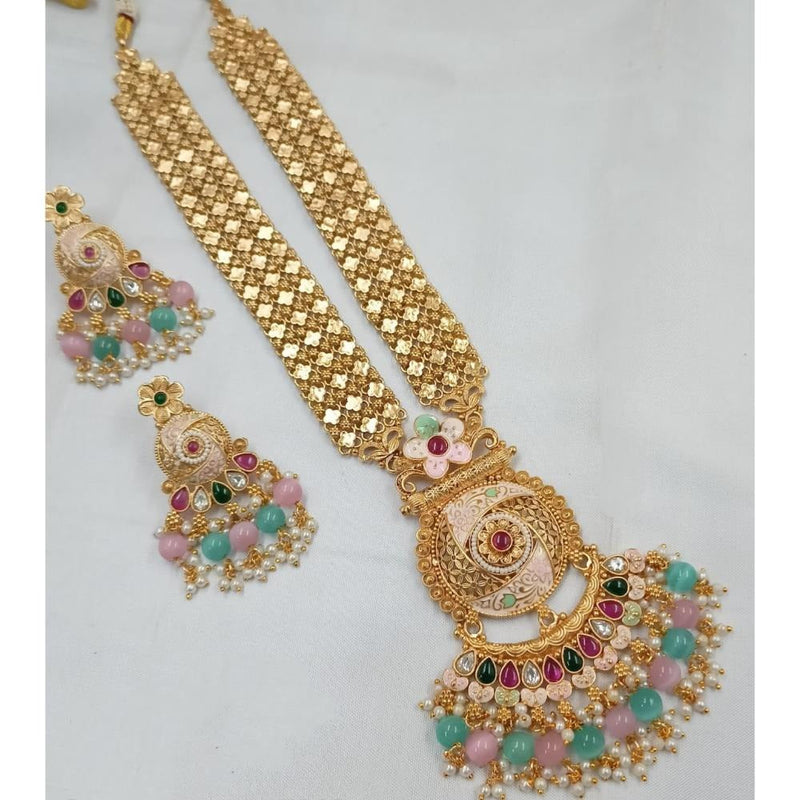 Akruti Collection Gold Plated Pota Stone And Beads Long Necklace Set