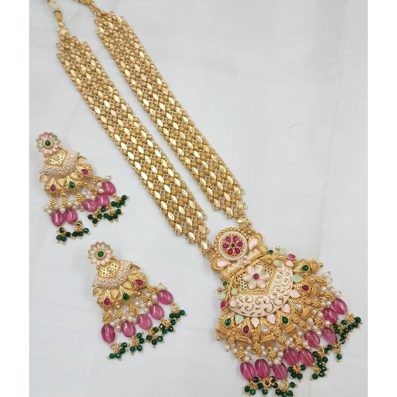 Akruti Collection Gold Plated Pota Stone And Beads Long Necklace Set