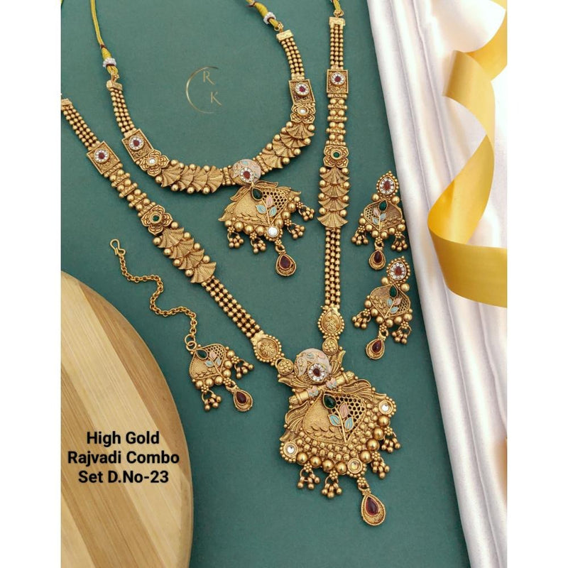 Akruti Collection Gold Plated Pota Stone And Pearls Necklace Set