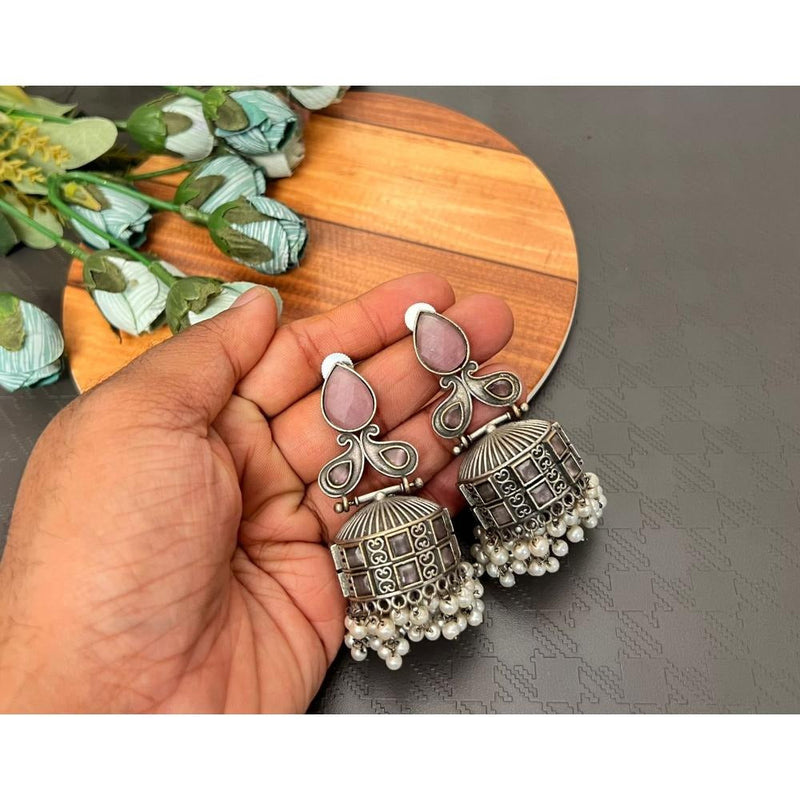 Akruti Collection Oxidised Plated Pota Stone Jhumki Earrings