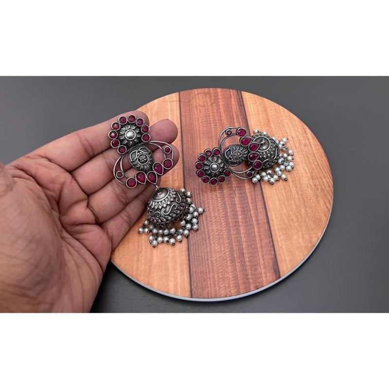 Akruti Collection Oxidised Plated Pota Stone Jhumki Earrings