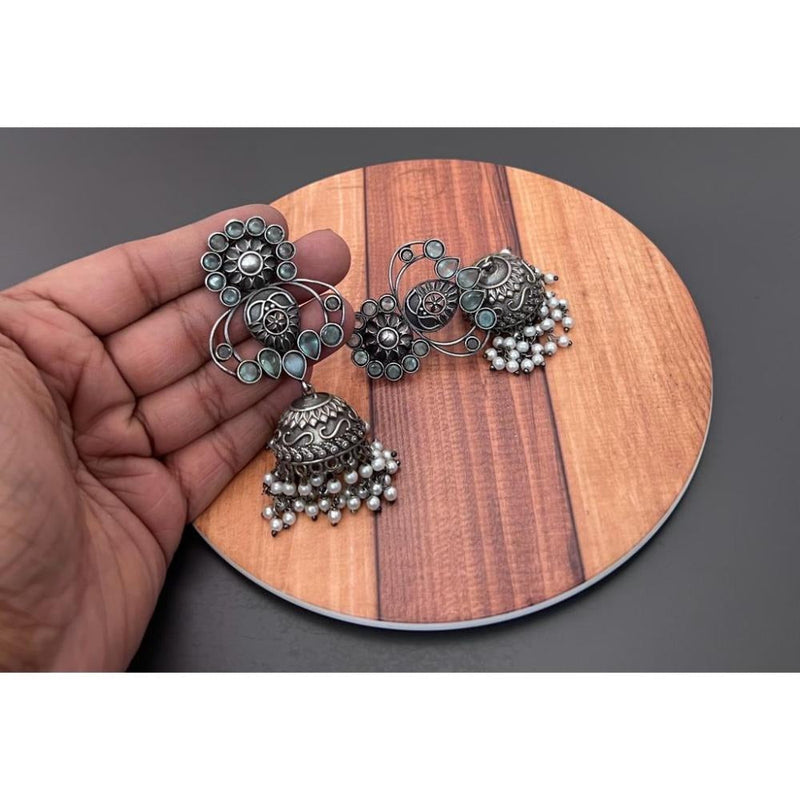 Akruti Collection Oxidised Plated Pota Stone Jhumki Earrings