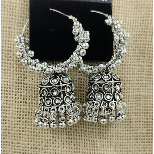 Akruti Collection Oxidised Plated Kundan And Ghungroo Jhumki Earring