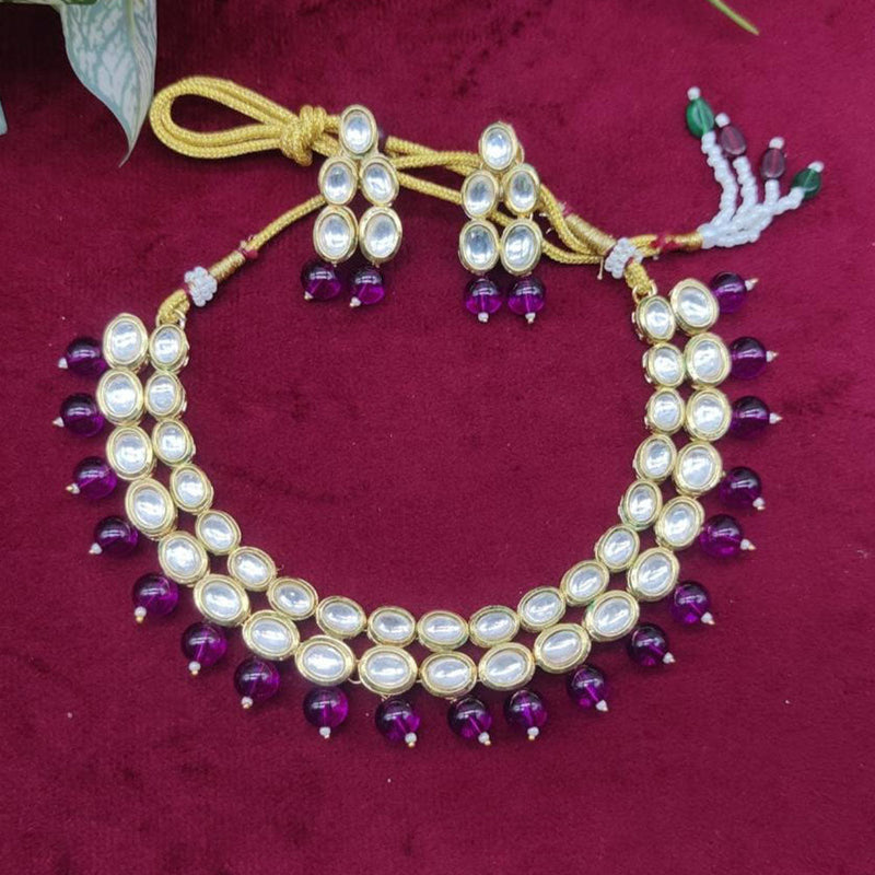 Akruti Collection Gold Plated Kundan Stone And Beads Necklace Set