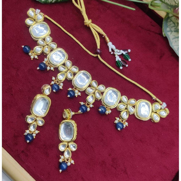 Akruti Collection Gold Plated Kundan Stone And Beads Choker Necklace Set