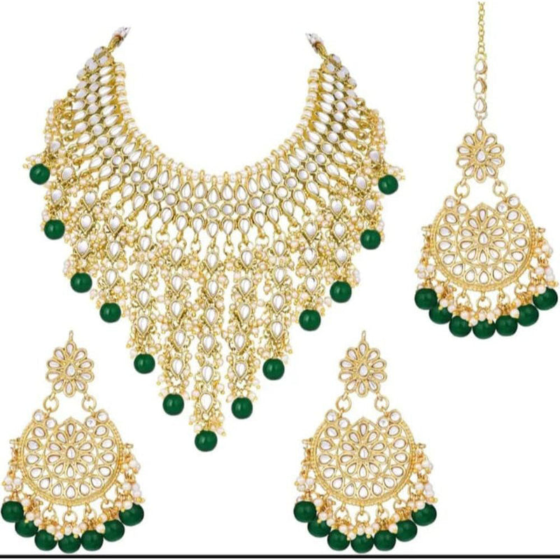 Akruti Collection Gold Plated Kundan Stone And Beads Necklace Set