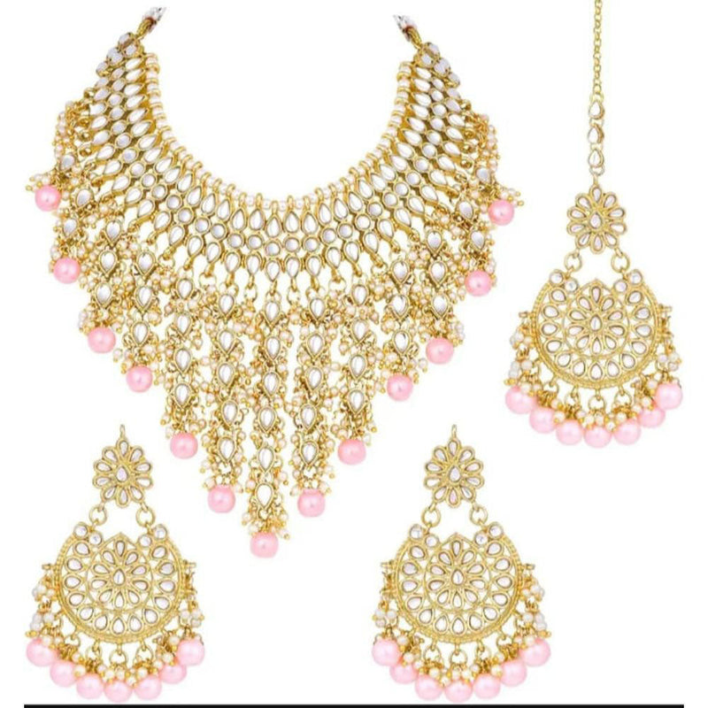 Akruti Collection Gold Plated Kundan Stone And Beads Necklace Set