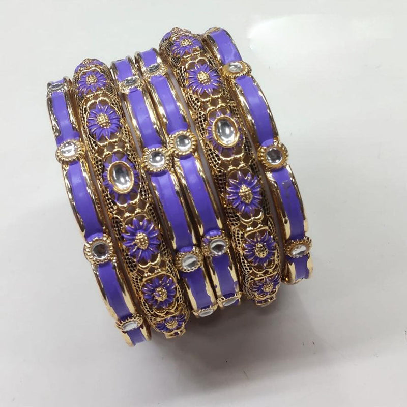 Akruti Collection Gold Plated Kundan Stone Bangles Set