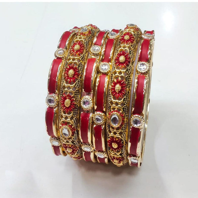 Akruti Collection Gold Plated Kundan Stone Bangles Set