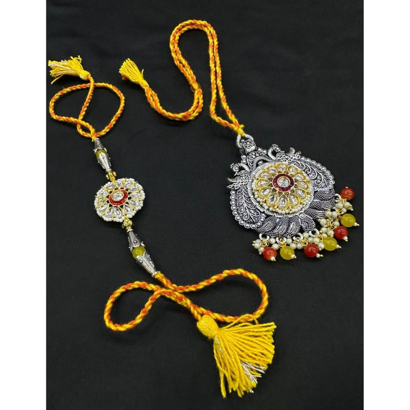 Akruti Collection Oxidised Plated Pearl Rakhi Combo