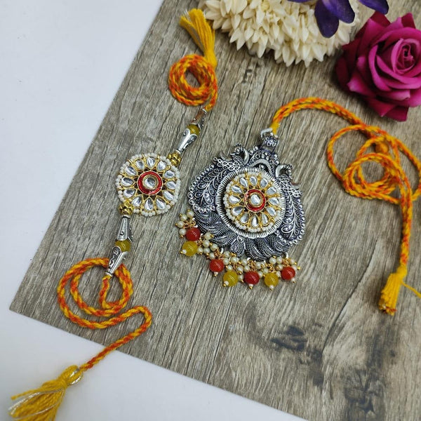 Akruti Collection Oxidised Plated Pearl Rakhi Combo