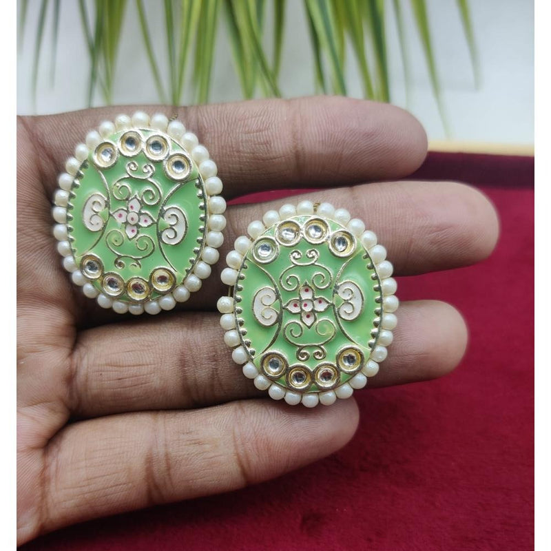 Akruti Collection Gold Plated Kundan And Meenakari  Stud Earrings