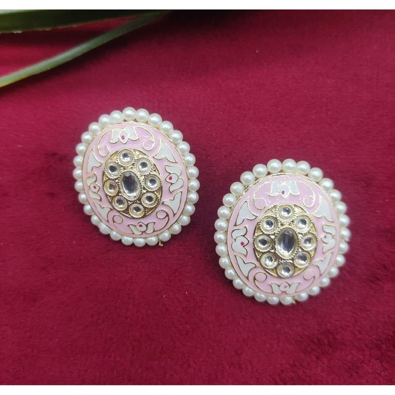 Akruti Collection Gold Plated Kundan And Meenakari  Stud Earrings