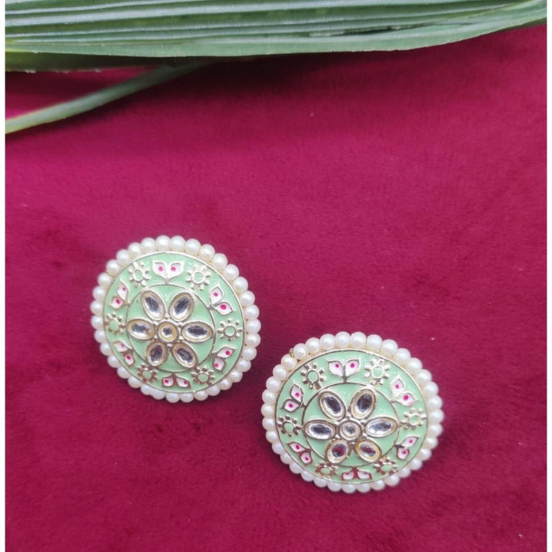 Akruti Collection Gold Plated Kundan And Meenakari  Stud Earrings