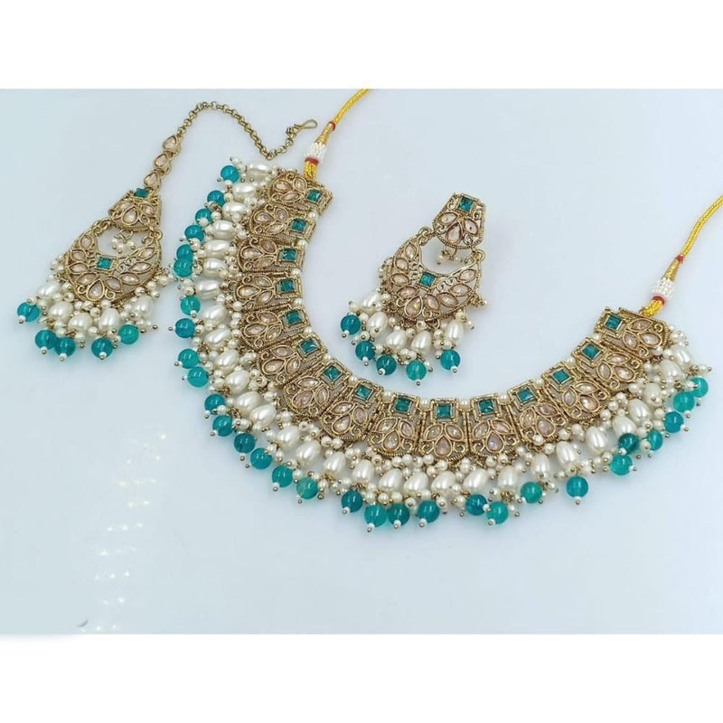 Akruti Collection Gold Plated Crystal Stone And Beads Necklace Set