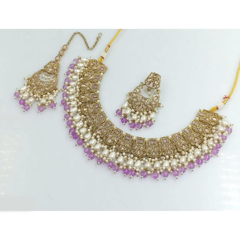 Akruti Collection Gold Plated Crystal Stone And Beads Necklace Set