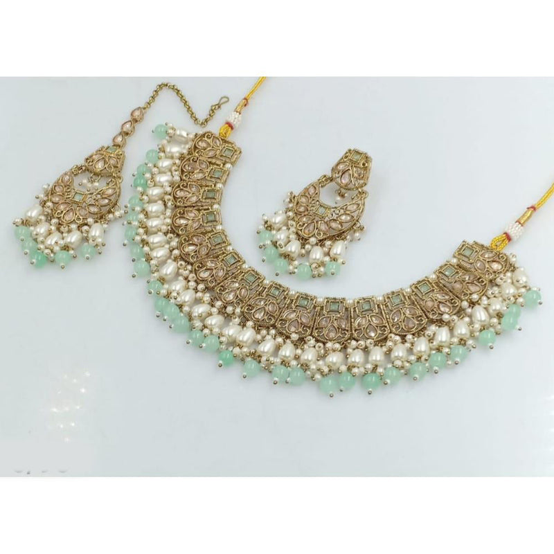 Akruti Collection Gold Plated Crystal Stone And Beads Necklace Set