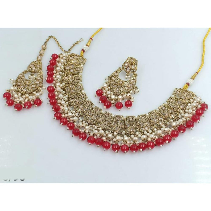 Akruti Collection Gold Plated Crystal Stone And Beads Necklace Set