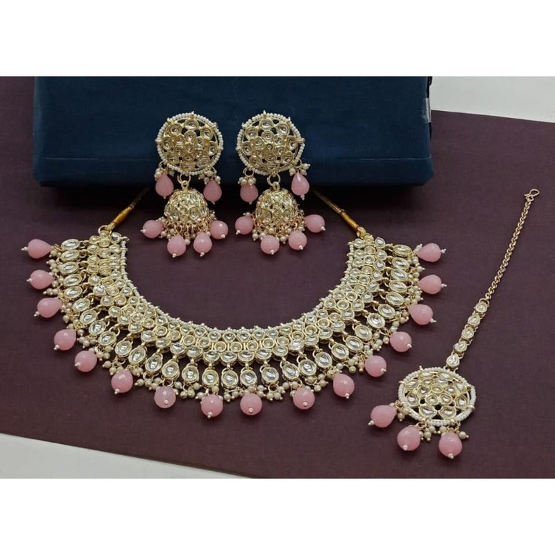 Akruti Collection Gold Plated Kundan Stone And Beads Necklace Set