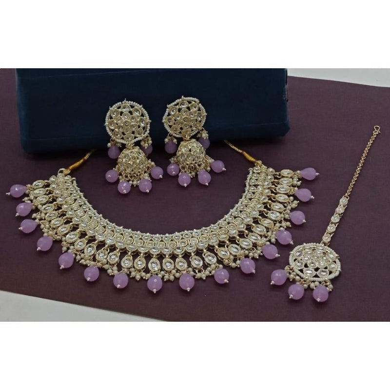 Akruti Collection Gold Plated Kundan Stone And Beads Necklace Set