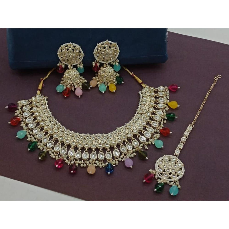 Akruti Collection Gold Plated Kundan Stone And Beads Necklace Set