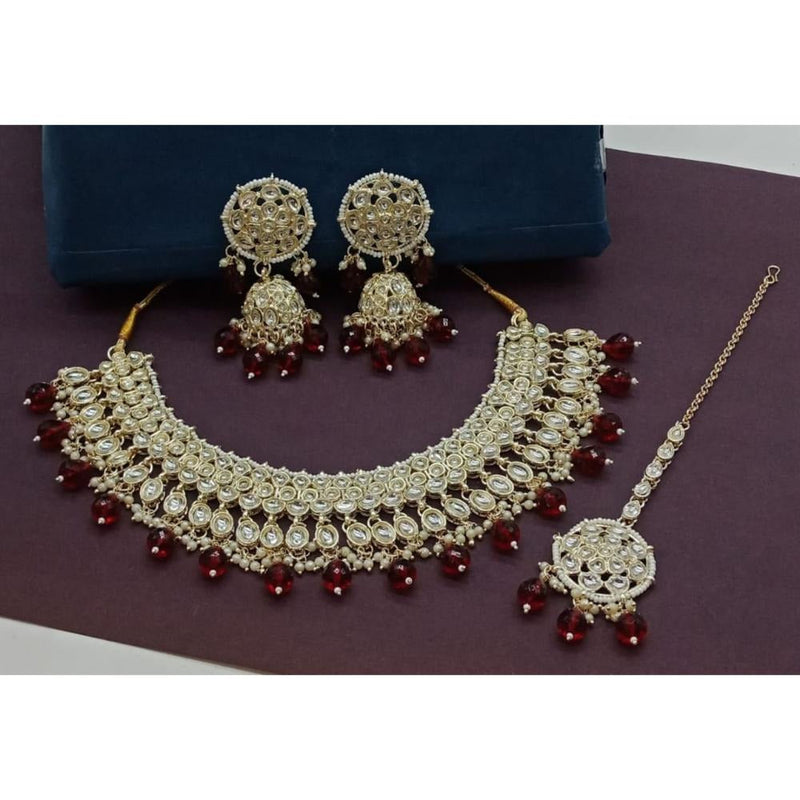 Akruti Collection Gold Plated Kundan Stone And Beads Necklace Set